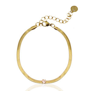 Bracelets en acier inox cha&icirc;ne maille serpentine cristal Dor&eacute;-rosa