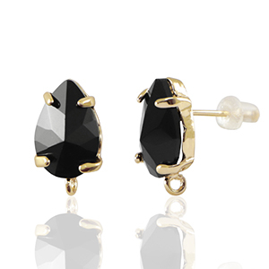 Boucles d&rsquo;oreilles / puces d&rsquo;oreilles en verre Crystal Glass avec anneau goutte Noir-dor&eacute;
