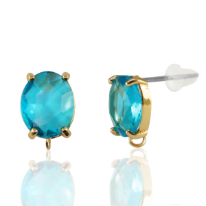 Boucles d&rsquo;oreilles / puces d&rsquo;oreilles en verre Crystal Glass avec anneau ovale Bleu-dor&eacute;