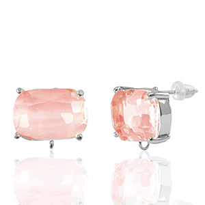 Boucles d&rsquo;oreilles / puces d&rsquo;oreilles en verre Crystal Glass avec anneau rectangle P&ecirc;che-argent&eacute;