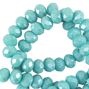 Perles &agrave; facettes 4x3mm disque Heishi Bleu sarcelle clair-pearl shine coating