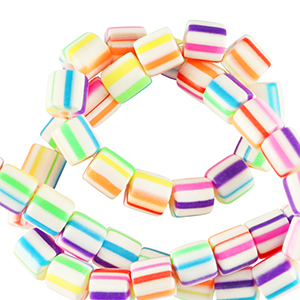 Perles en polym&egrave;re 6mm Blanc-multicolore