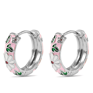 M&eacute;tal TQ laiton cr&eacute;oles &eacute;maill&eacute;es fleur Argent&eacute;-rose blanc