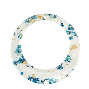 Pendentifs en r&eacute;sine avec fleurs s&eacute;ch&eacute;es 39mm Bleu-dor&eacute;