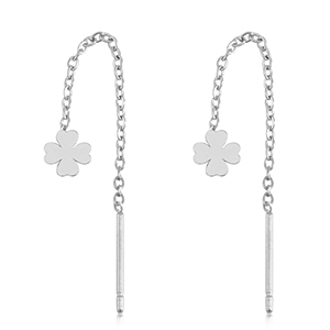 Boucles d'oreilles en acier Inox tr&egrave;fle Argent&eacute;