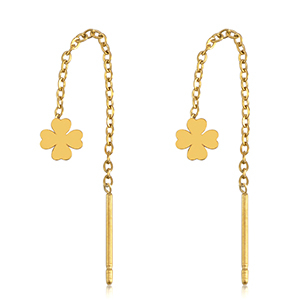 Boucles d'oreilles en acier Inox tr&egrave;fle Dor&eacute;