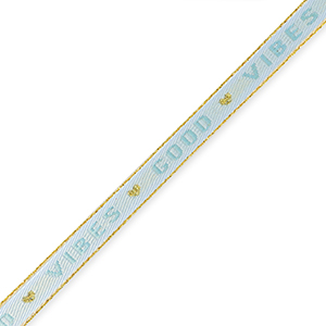 Ruban texte "good vibes" Bleu glacier-dor&eacute;