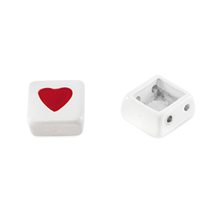 Perles tile carr&eacute; Blanc-rouge