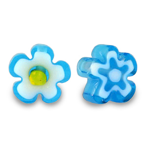 Perles Millefiori fleur Bleu turquoise azure