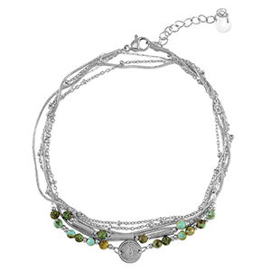 Chaines de cheville en acier Inox pierre Argent&eacute;-vert