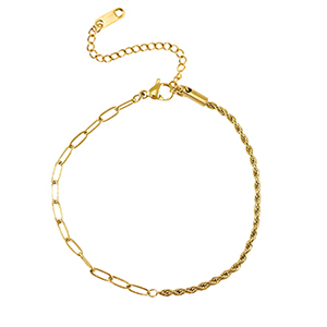 Bracelets en acier Inox torsad&eacute; & droit Dor&eacute;