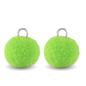 Pendentifs pompon avec anneau 10mm Argent&eacute;-vert vibrante