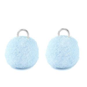 Pendentifs pompon avec anneau 10mm Argent&eacute;-bleu caroline