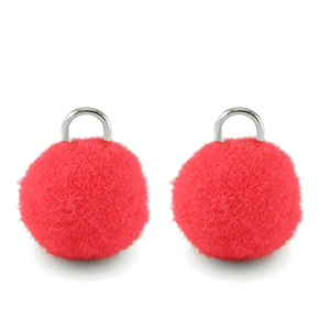 Pendentifs pompon avec anneau 10mm Argent&eacute;-rose n&eacute;on