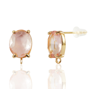 Boucles d&rsquo;oreilles / puces d&rsquo;oreilles en verre Crystal Glass avec anneau ovale P&ecirc;che-dor&eacute;