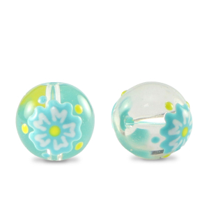 Perles en verre peintes &agrave; la main fleur Transparent-bleu jaune
