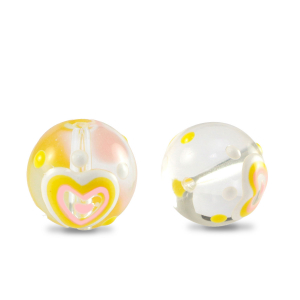 Perles en verre peintes &agrave; la main c&oelig;ur Transparent-jaune blanc