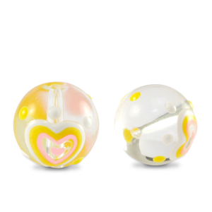 Perles en verre peintes &agrave; la main c&oelig;ur Transparent-jaune blanc