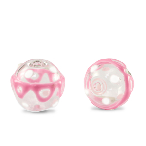 Perles en verre peintes &agrave; la main 14mm Transparent-rose blanc