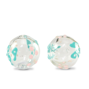 Perles en verre peintes &agrave; la main 14mm Transparent-turquoise rose tendre