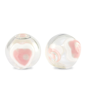Perles en verre peintes &agrave; la main 14mm Transparent-blanc rose tendre
