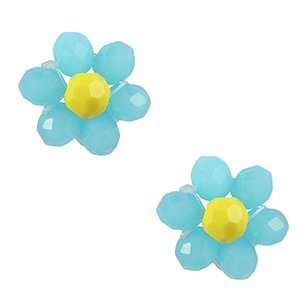 Pendentifs facett&eacute;es fleur Bleu ciel-jaune