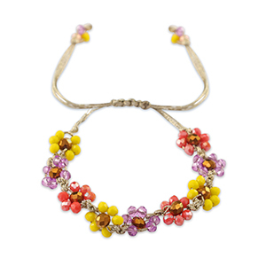 Bracelet perles &agrave; facettes fleur Multicolore-marron topaze