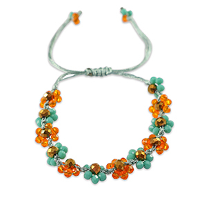 Cha&icirc;nes de cheville perles &agrave; facettes fleur Orange-bleu oc&eacute;an