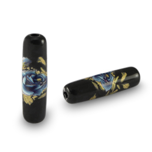 Perles en verre tube fleur Noir-bleu