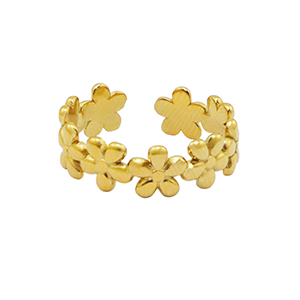 Bagues en acier Inox fleur Dor&eacute;