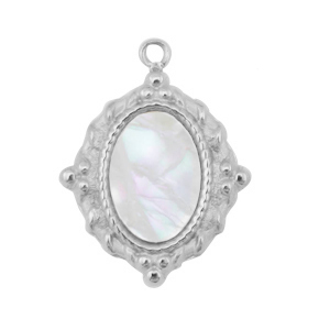 Breloques en acier Inox coquille ovale Argent&eacute;-blanc (couleur naturelle)