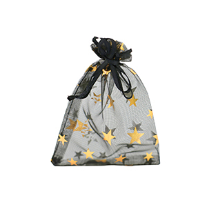 Sachet &agrave; bijoux en organza 7x9cm &eacute;toile Noir-dor&eacute;