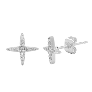 M&eacute;tal TQ laiton boucles d'oreilles / puces d&rsquo;oreilles zirconium &eacute;toile Argent&eacute;