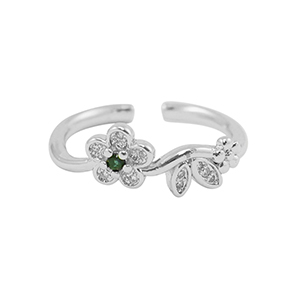 M&eacute;tal TQ laiton bague zirconium Argent&eacute;-cristal noir
