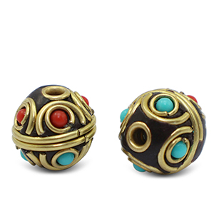 Perles boh&egrave;mes Turquoise-rouge dor&eacute; antique