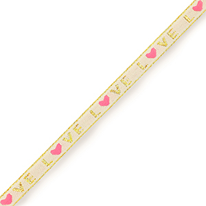 Ruban texte "love" Rose p&acirc;le-dor&eacute;