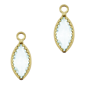 Pendentifs en verre Crystal Glass ovale Bleu ciel clair-dor&eacute;