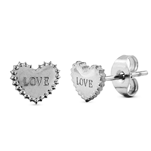 Boucles d'oreilles / puces en acier Inox coeur Argent&eacute;