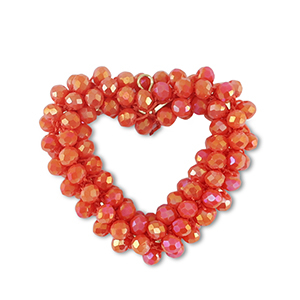 Boucles pendentifs facett&eacute;es coeur Rouge vif