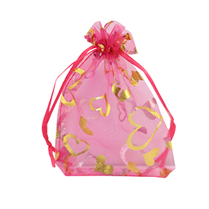 Sachet &agrave; bijoux en organza 9x12cm coeur Rose-dor&eacute;