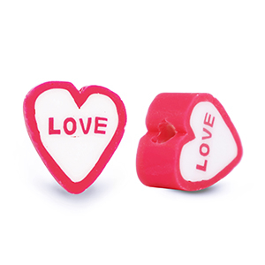 Perles en polym&egrave;re ''Love'' Rouge-blanc