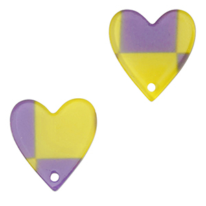 Pendentifs en r&eacute;sine c&oelig;ur Violet-vert lime