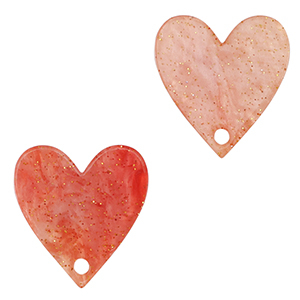 Pendentifs en r&eacute;sine c&oelig;ur Rouge corail
