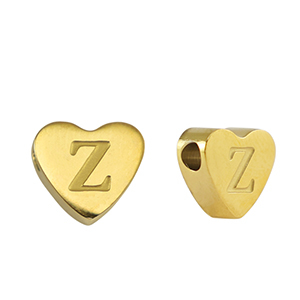 Perles en acier Inox coeur lettre Z Dor&eacute;