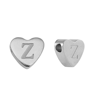 Perles en acier Inox coeur lettre Z Argent&eacute;