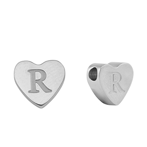 Perles en acier Inox coeur lettre R Argent&eacute;