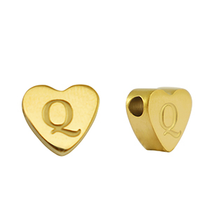 Perles en acier Inox coeur lettre Q Dor&eacute;