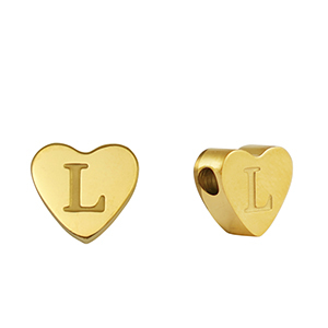 Perles en acier Inox coeur lettre L Dor&eacute;