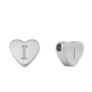 Perles en acier Inox coeur lettre I Argent&eacute;
