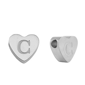 Perles en acier Inox coeur lettre C Argent&eacute;